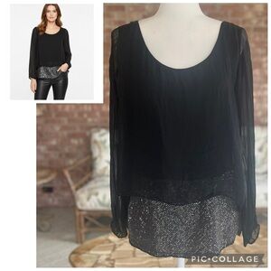 H Trend Top Sequin Chiffon Layered Black High Low S Cocktail Holiday Elegant Mod